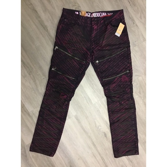 Vintage Americana Maroon Zipper Jeans New With Tags SIZE 38 MENS - Picture 1 of 4